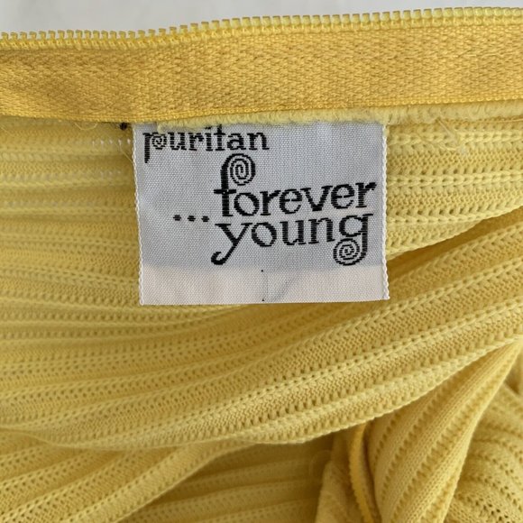 Vintage 70s Puritan Forever Young Yellow Print Mod Maxi Dress Poly Groovy Hippie - Picture 11 of 12